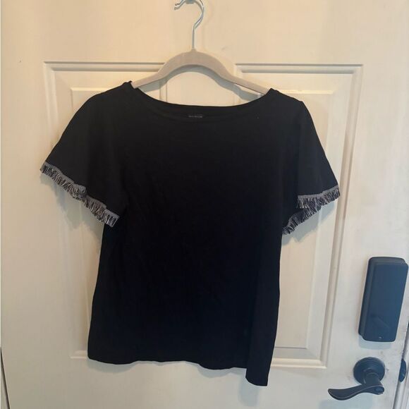 Ann Taylor Black Top with Fringe Sleeves - Picture 2 of 4